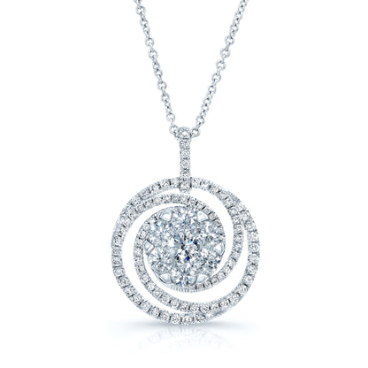 Diamond Circle Swirl Pendant In 14k White Gold 1.30ctw