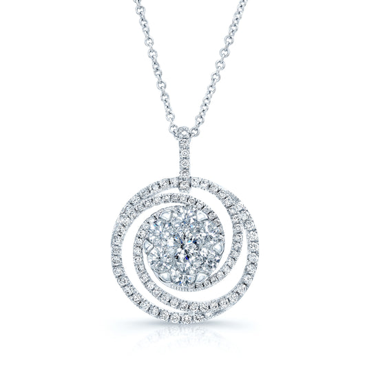 Diamond Circle Swirl Pendant In 14k White Gold 1.30ctw