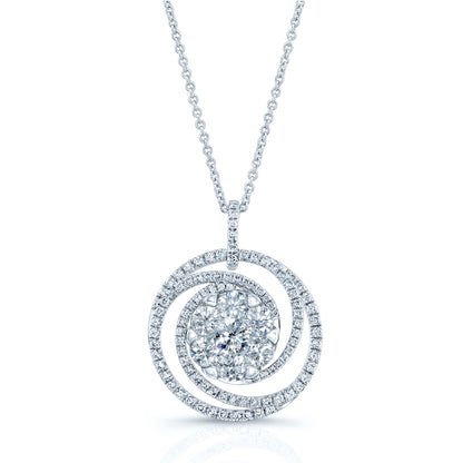 Diamond Circle Swirl Pendant In 14k White Gold 2.10ctw