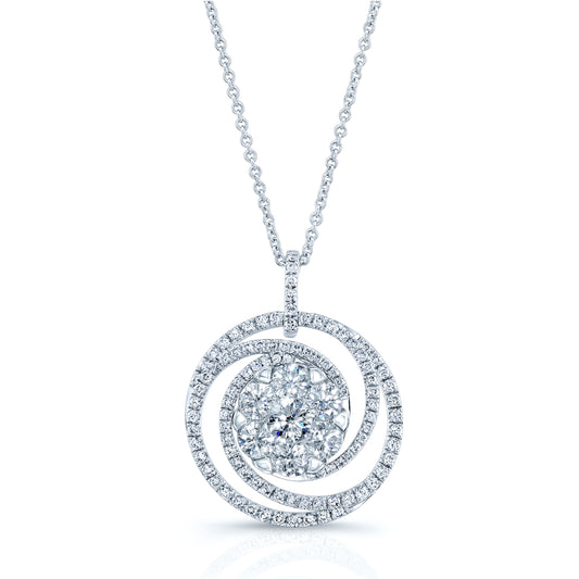 Diamond Circle Swirl Pendant In 14k White Gold 2.10ctw