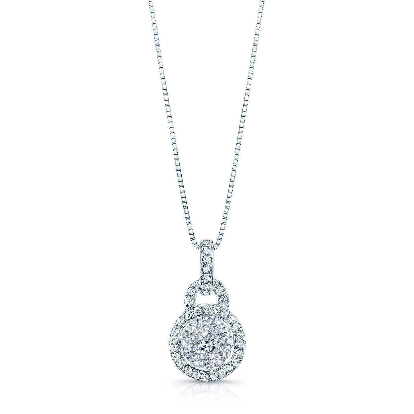 Diamond Halo Arched Hinge Pendant In 14k White Gold