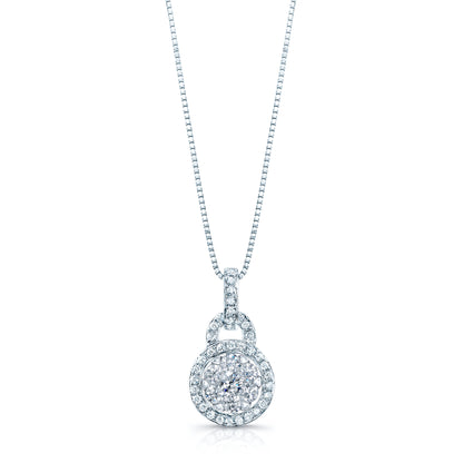 Diamond Halo Arched Hinge Pendant In 14k White Gold