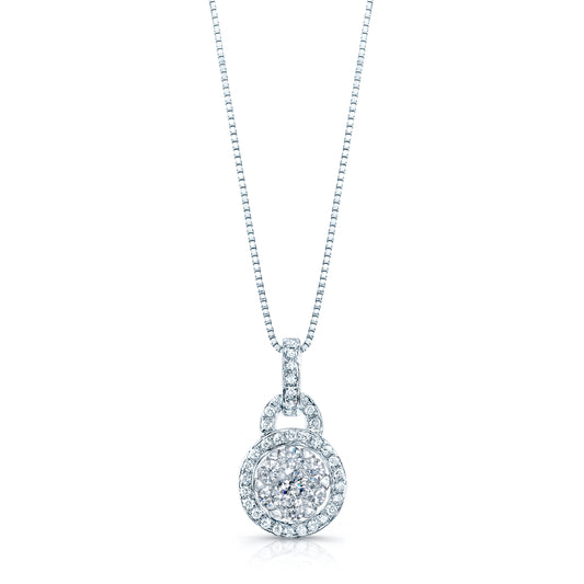 Diamond Halo Arched Hinge Pendant In 14k White Gold