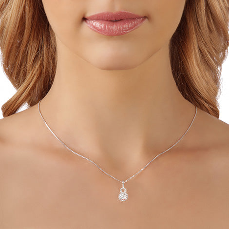 Diamond Halo Arched Hinge Pendant In 14k White Gold